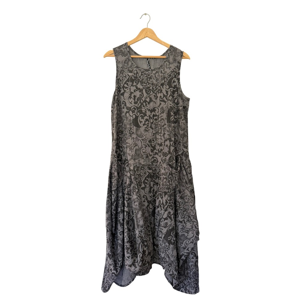 Dress To Kill Handkerchief Dress OS Grey Lagenlook Damask Pockets Jane Mohr